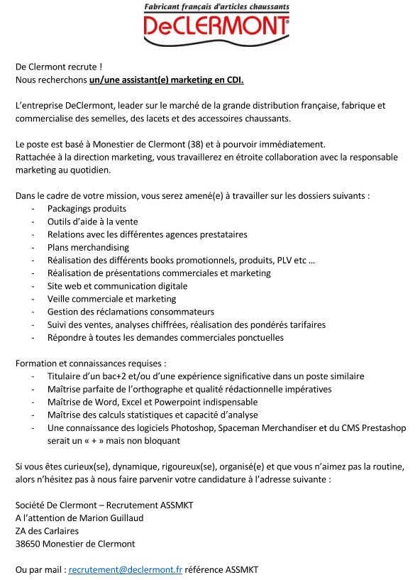 annonce recrutement assistant(e) marketing